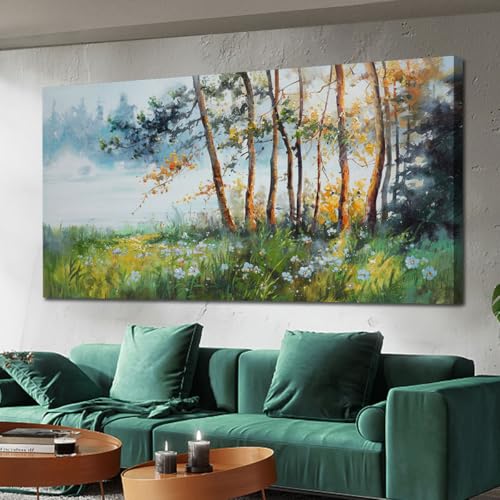 Ardemy Wall Art Green Extra Large Tree Wall Decor Living Room Landscape Textured Nature Flower Canvas Wall Picture Bedroom Forest Painting Artwork Din