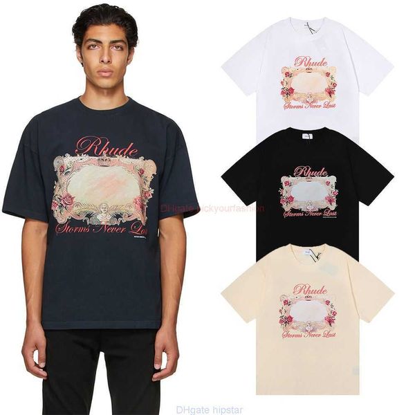 Designer Fashion Clothing Tees Tshirt American Fashion Brand Rhude Storms Never Last Rose Magic Mirror Tee Cotton Short Sleeve Tshirt Men Wo