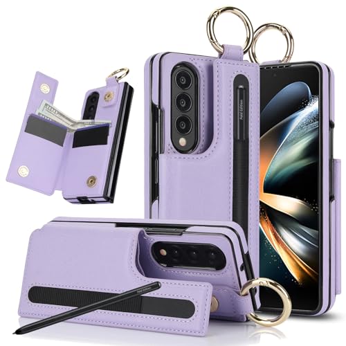 for Samsung Galaxy Z Fold 4 Wallet Case with S-Pen Holder and Credit Card Holder, Cash Slot, Premium Leather Magnetic Clasp Kickstand Heavy Duty Ring