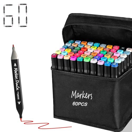 wyewye Alcohol markers set 60 colors,Drawing Art Pens for Kids,Dual Tip Permanent Art Markers for Adults, Sketch Marker for Drawing Journal Note Doodl
