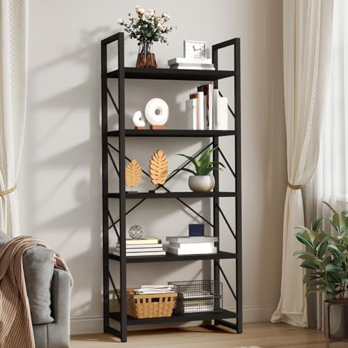 YITAHOME 5 Tiers Bookshelf, Artsy Modern Bookcase, Book Rack, Storage Rack Shelves Books Holder Organizer for Books-Movies in Living Room-Home-Office