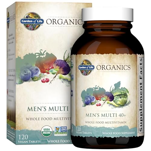 Garden of Life Organics Whole Food Multivitamin for Men 40+ 120 Tablets, Vegan Mens Multi for Health & Well-Being Certified Organic Whole Food Vitamin