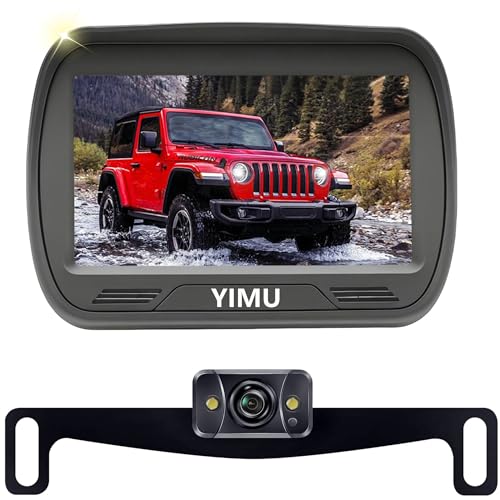 YIMU Car Backup Camera for car with Monitor,Night Vision, DIY Guide Lines, IP69K Waterproof, Front-Reverse Camera with Two Beackets for Easy Install f