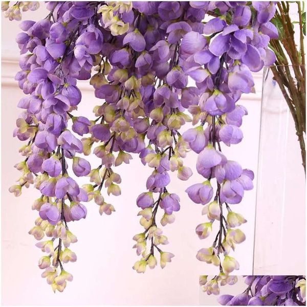 Flowers Artificial Decorative Vine Wreaths Garland Wisteria Rattan Wall Hanging String Romantic Arch Decoration Fake Ivy Plants Drop D Dh2zt