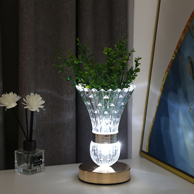 TEMU Modern Crystal Vase Table Lamp - Adjustable Warm White And Brightness, Modern , Luxurious Feather Ball Inspiration, Usb Plug-in, Perfect For