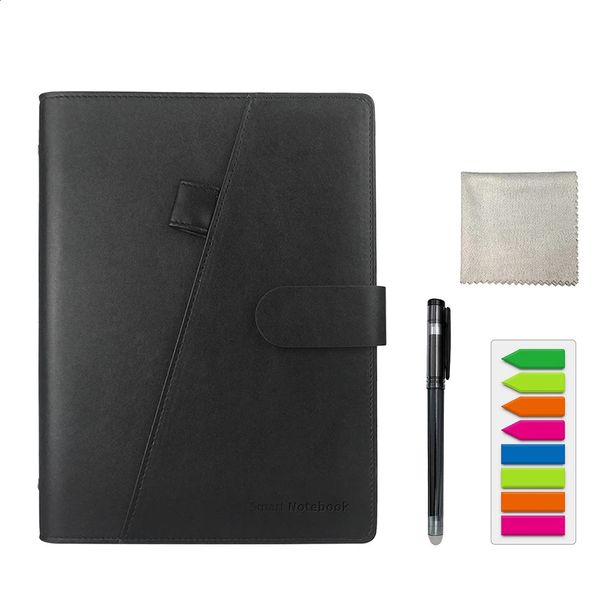 Reusable Smart Notebook A5 PU Leather with Storage Function 6 Page Styles Endlessly Note Pad Pen SelfStick Notes Wipe 250107