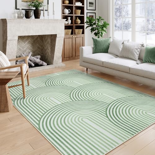 Moynesa Abstract Rainbow 5x7 Area Rugs, Machine Washable Ultra Thin Living Room Rugs for Bedroom Non Slip, Soft Green Mid Century Modern Colored Indoo