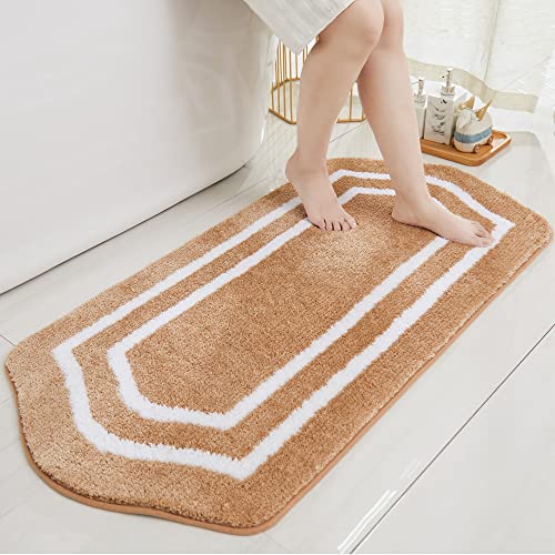 COSY HOMEER Extra Thick Bath Linen Sets Rugs - Anti-Slip Bath Mats Soft Plush 100% Strong Polyester Living Room Bathroom Water Absorbent(Beige,24x48 -