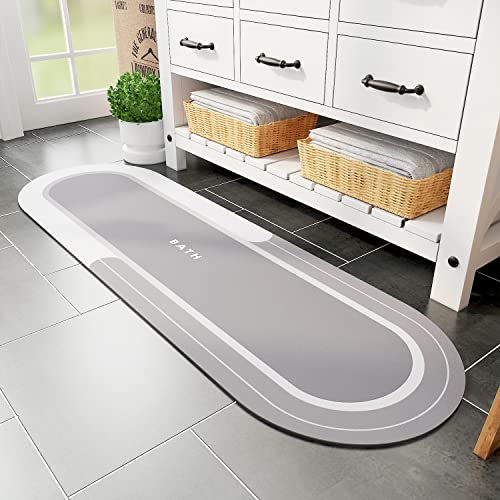 MontVoo Bath Mat Runner - Long Non Slip Absorbent Quick Dry Thin Bath Rug for Bathroom Floor Mat - Rubber Backed - Stain Resistant - Easy Care - Gray