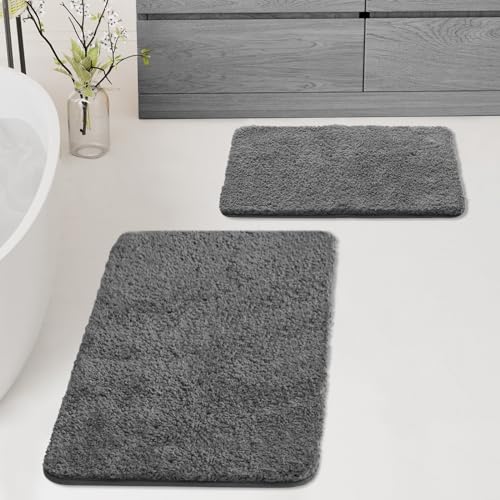 Bathroom Rug Set 2 Piece, Soft Absorbent Microfiber Bath Mats and U-Shaped Contour Toilet Rug, Non-Slip, Machine Wash Dry (20" x 32" Plus 16" x 24", G