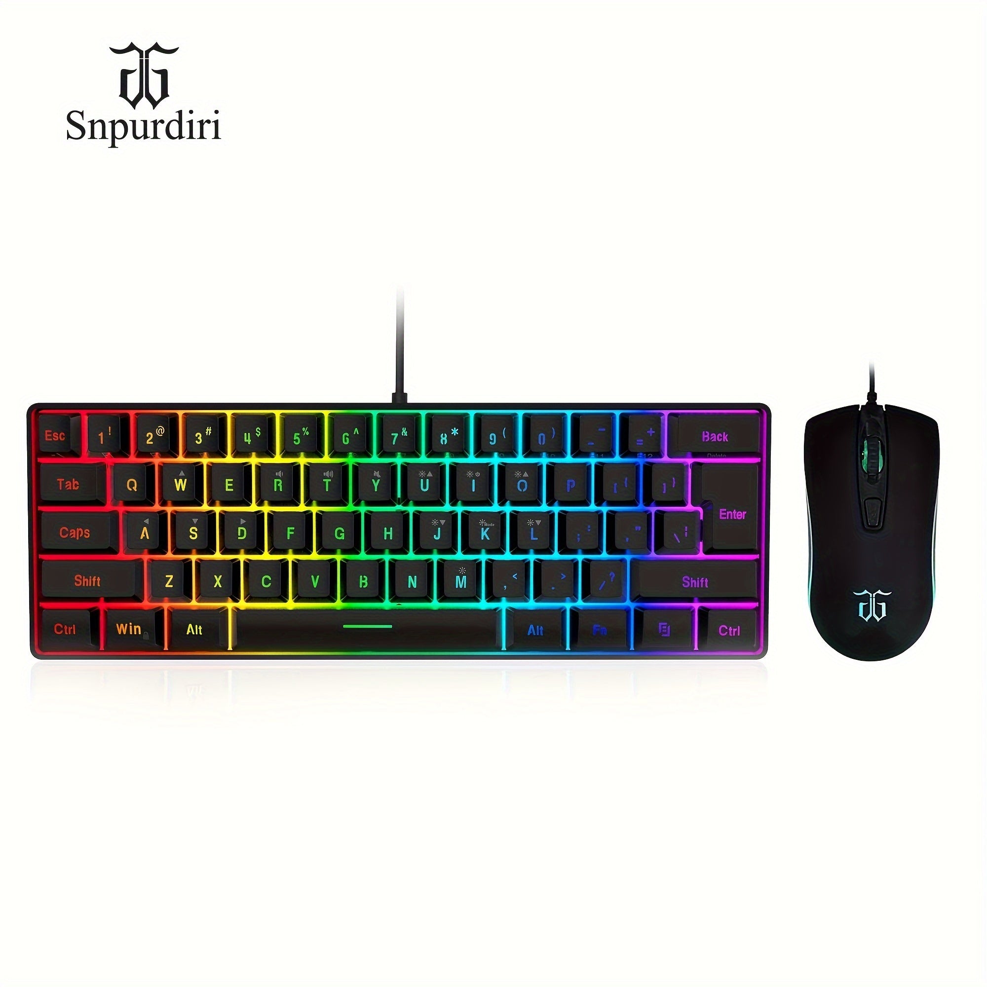 TEMU Snpurdiri 60% Gaming Keyboard And Mouse Combo, Small Gaming Keyboard And Mouse Set, Mini Gaming Keyboard With 61 Keys Rgb Lighting, Suitable For