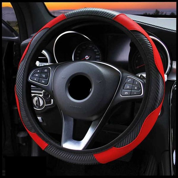 Steering Wheel Covers Automotive parts Carbon fiber Pu leather steering wheel cover for Suzuki Sx4 Peugeot 5008 Volkswagen Up Renault Kangoo