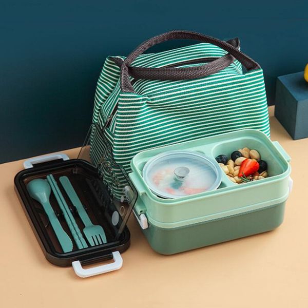 Bento Boxes Double layer stainless steel lunch box with soup bowl leak proof bento box dinner set microwave adult student food container 230