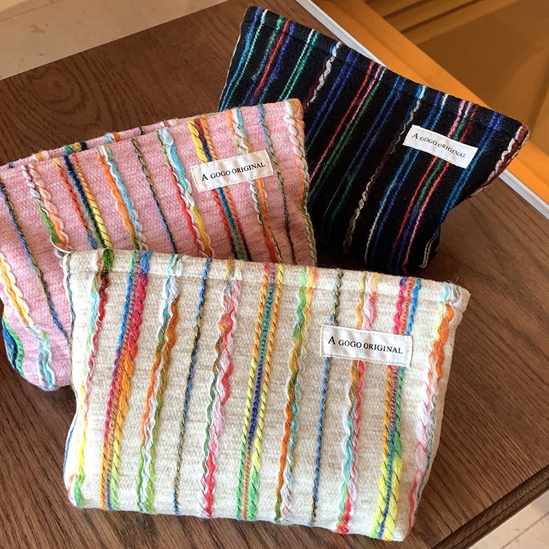 111-65Thickened striped fabric cosmetic bag travel portable skin care storage bag