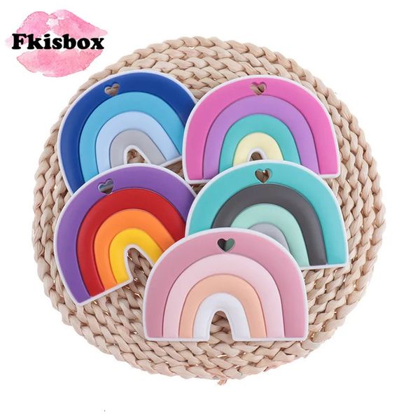 Fkisbox 5pcs Silicone Cartoon Rainbow Baby Teether Food Grade Infant Teething Nursing Pacifier Soothing Chain Toys Accessories 250117