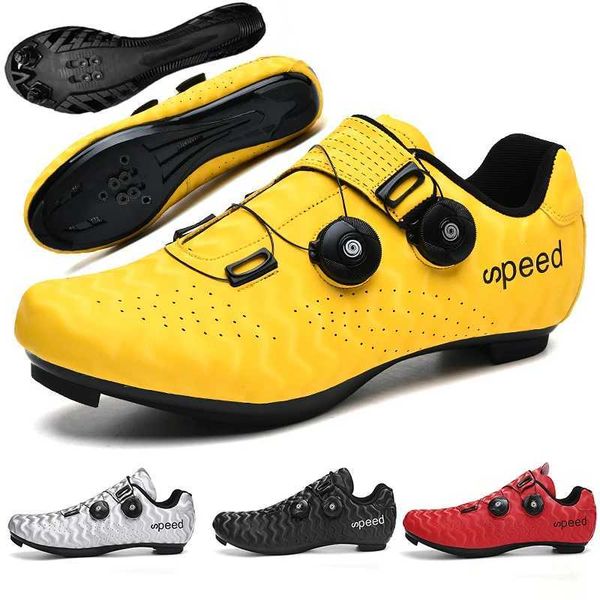 New Road Cycling Shoes Men Spd com sapatos de ciclismo de ciclismo de bloqueio Sapatos esportivos de velocidade de fundo de corrida plana MT