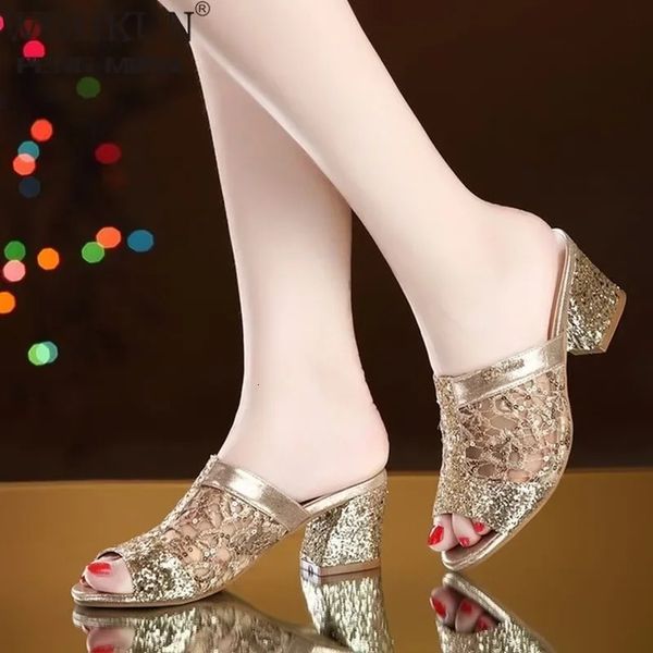 Woman Summer Sandals 2024 Open Toe Sandal Lace Dress Shoes High Heels Square Heeled Pumps Ladies 240710