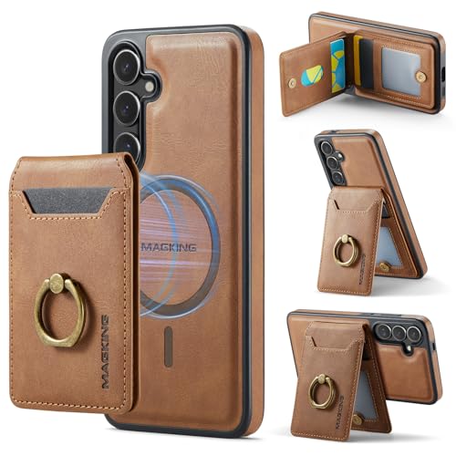 for Samsung Galaxy S25 Plus Case with 2 in 1 Detachable Slim Ring Wallet, Durable Retro Leather Magnetic Card Holder wiht 5 Card Slots RFID Blocking [