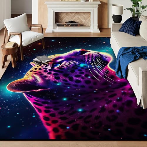 6' x 9' Galaxy Leopard Rug Fierce Panther Area Rugs for Boys Kids Bedroom Living Room Gameroom Girls Space Glitter Carpet Floor Mat Throw Rugs,180 X 2