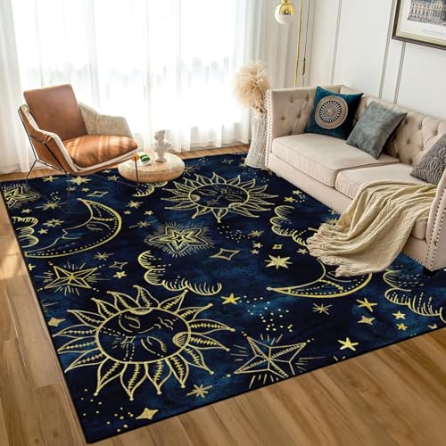 6' x 9' Star Rug Celestial Sun and Moon Area Rugs for Girls Boys Women Bedroom Dorm Living Room Boho Galaxy Floor Mat Pad Doormat Carpet Decor Sun Moo