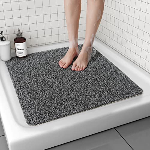 Non Slip Shower Mat, Comfortable Bath mat for Textured Surface,Quick Drying Easy Cleaning Shower Floor Mat for Wet Area,Without Suction Cups 24x24 Bla