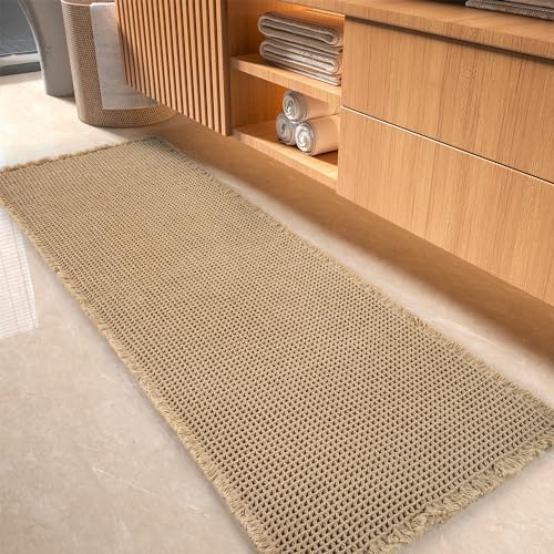 tchdio Waffle Bath Mat-Runner Rug, Super Absorbent Non Slip Bath Mats for BathroomMachine Washable Long Rugs with Tassels, Bath Rugs for Bathroom Floo