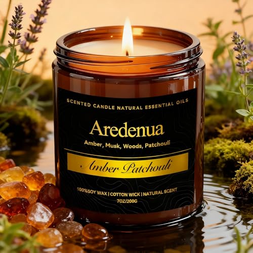 Amber Patchouli Candle – Masculine Candles for Men, Soy Candles with Warm Amber & Earthy Patchouli Aroma, Long Lasting Manly Scented Candle for Home