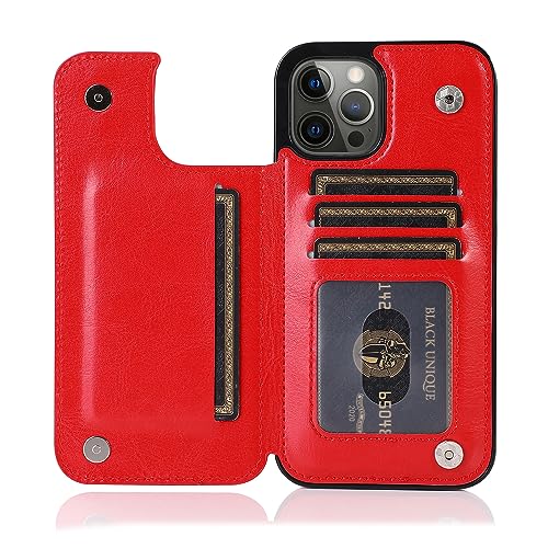 for iPhone 15 Pro Wallet Case with Credit Card Holder,RFID Blocking,PU Premium Leather Double Magnetic Clasp Kickstand Heavy Duty Protective Cover.(Re