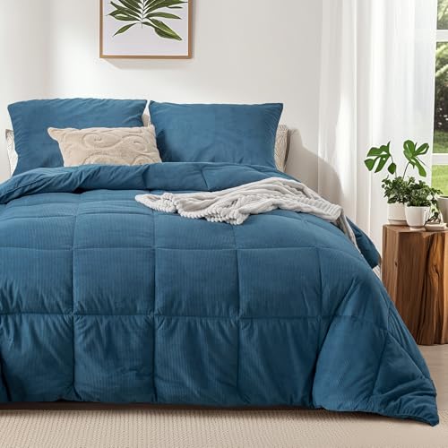 KASENTEX King Size omforter Set,Fluffy Corduroy Comforter,3 Pieces Down Alternative Warm Duvet Insert with Soft Brushed Microfiber Reverse, Cozy Beddi