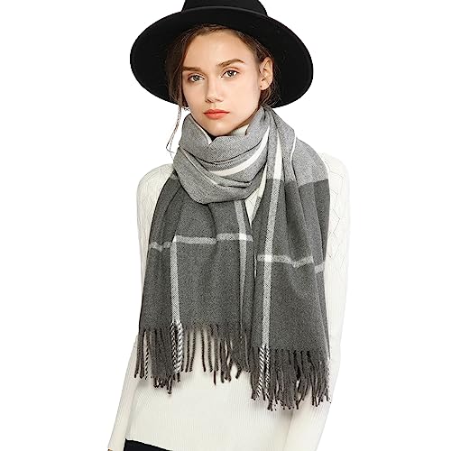 RIIQIICHY Winter Scarfs for Women Pashmina Shawls and Wraps for Evening Dresses Warm Blanket Scarf Plaid Oversized Scarves Grey