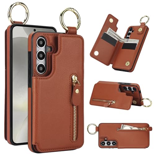 for Samsung Galaxy S25 Plus Wallet Case with Zipper and Credit Card Holder, Cash Slot, PU Leather Magnetic Clasp Kickstand Heavy Duty Ring Protective