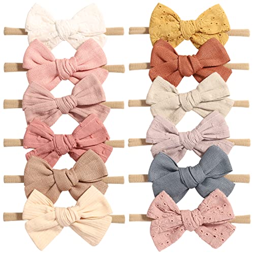jollybows 12pcs Baby Girls Hair Bows Nylon Elastic Headband Hair Accessories for Infants Toddlers Newborn 1-12pcs Light Pattern