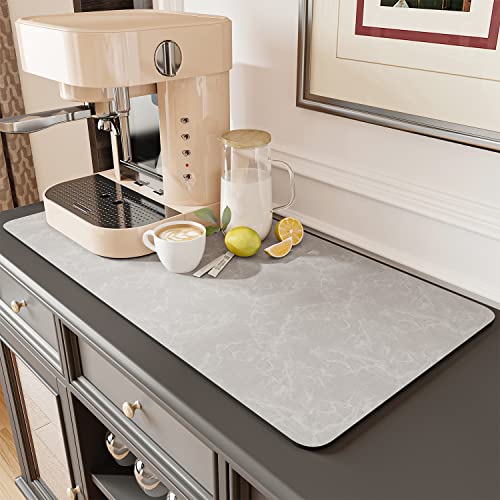 AMOAMI Coffee Mat - Hide Stain, Rubber Backed, Absorbent Dish Drying Mat for Kitchen Counter - Fits Under Coffee Maker & Machine, Dish Rack LIGHT GREY