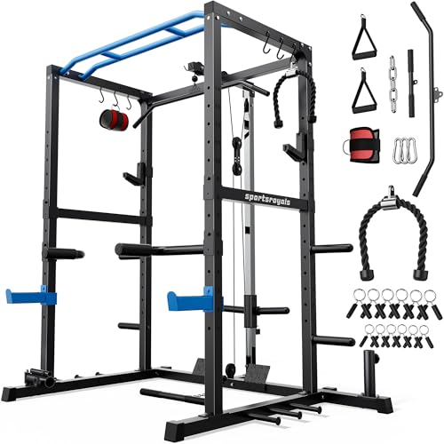 Sportsroyals Power Cage,1600lbs Multi-Function Power Rack with Adjustable Cable Crossover System and More Training Attachment, Weight Cage for Home Gy