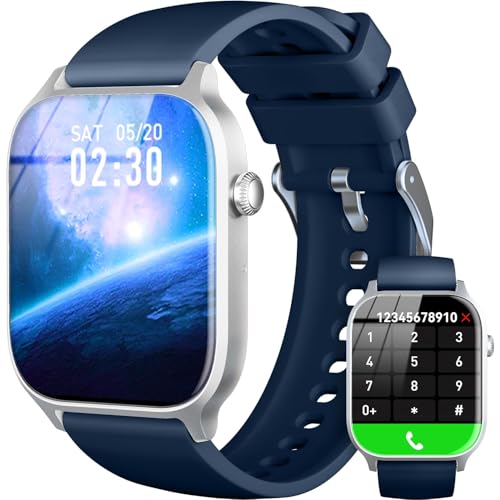 Smart Watch for Men Women- Answer-Make Call, IP68 Waterproof Fitness Tracker Watch with Heart Rate Monitor Sleep Step Counter (Blue, 1.83) 1.83 Blue