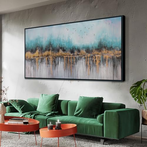 Ardemy Abstract Wall Art for Living Room Large Landscape Teal Canvas Art Framed Wall Decor Painting Bedroom Turquoise Grey Textured Picture Artwork Wa
