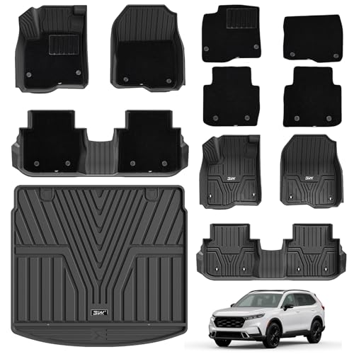 3W Floor Mats(with Carpets) & Cargo Liner Fit for Honda CR-V 2017-2022(Non Hybrid), TPE All Weather Waterproof Custom Fit Automotive Floor Liners Carp