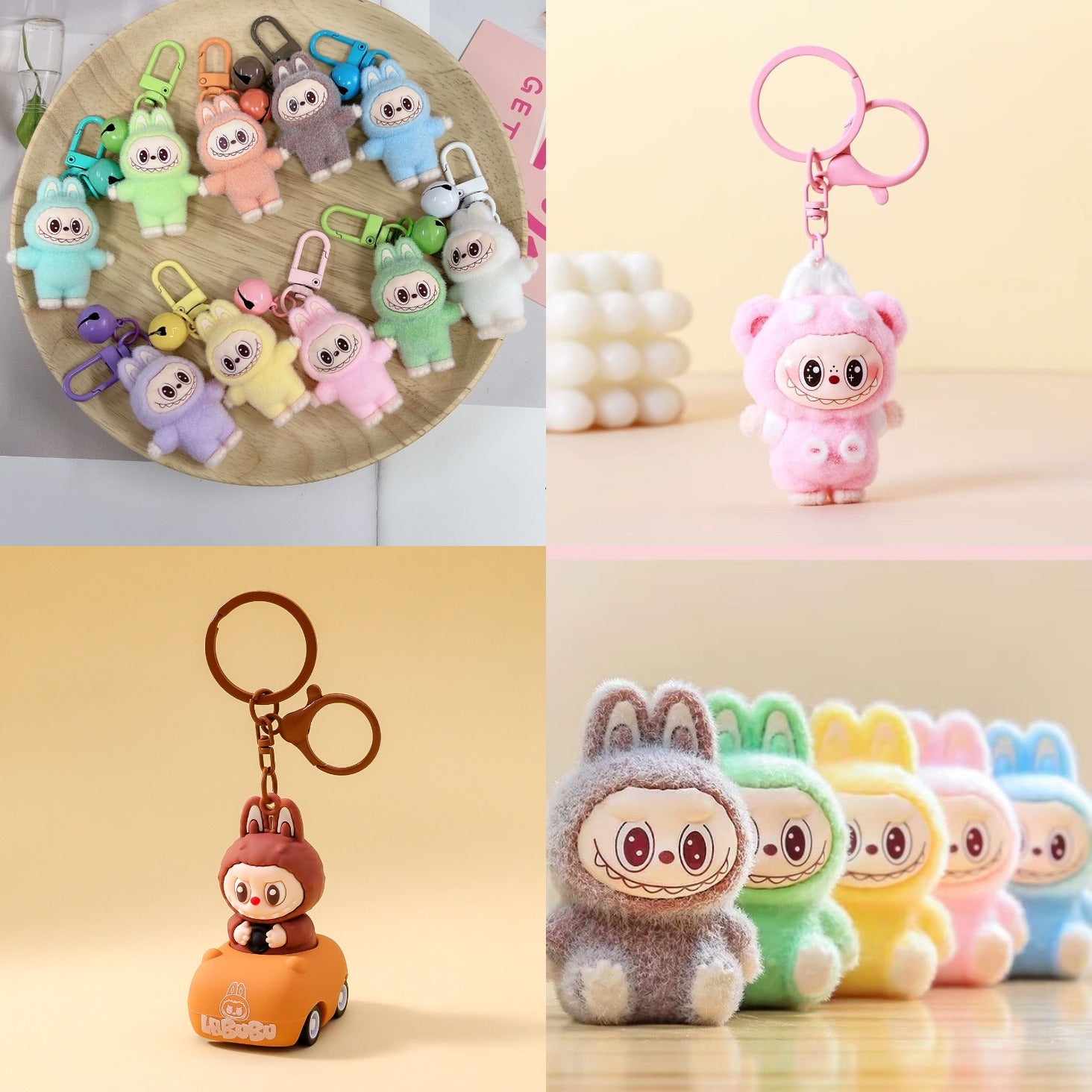 2025 Labubu Monster Keychain key ring Backpack hanger Key chain pendant Hanging item Cute cartoon gifts Decor Blind box plush dolls
