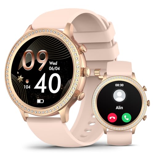 SOUYIE Smart Watches for Women with Diamonds (Answer-Make Calls), 1.32 Display, Smartwatch for Android iOS Phones, IP67 Waterproof Fitness Tracker wit