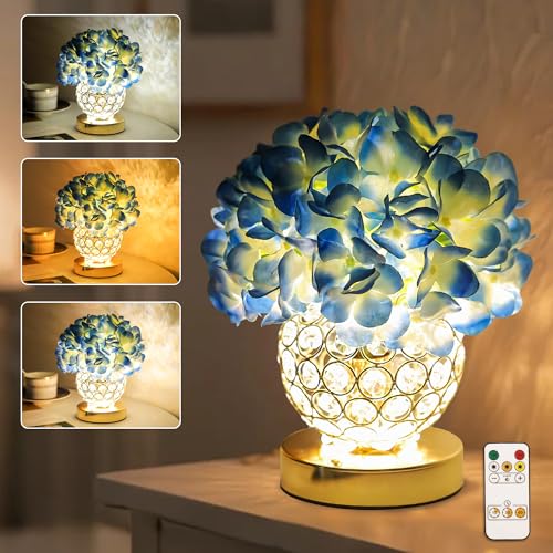 Flower Table Lamp, LED Night Light, 3 Color Modes Artificial Hydrangea Desk Lamp for Bedroom Living Room Decor, Ideal Gifts for Women Mom Wife Friend