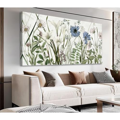 NINEASO Botanical Canvas Wall Art - Wildflower Pictures Floral Wall Decor Nature Prints Green Blue Flower Plants Painting Artwork for Living Room Bedr