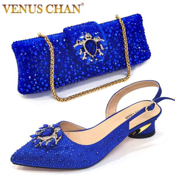 Elegant Blue Crystal Heels Matching Bag Set: Perfect for Weddings and Parties