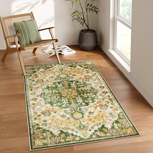 Lahome Bohemian Floral Medallion Area Rug - 3x5 Soft Rug for Bedroom Living Room Mat, Cute Washable Indoor Floor Throw Carpet for Office Entry Way Apa