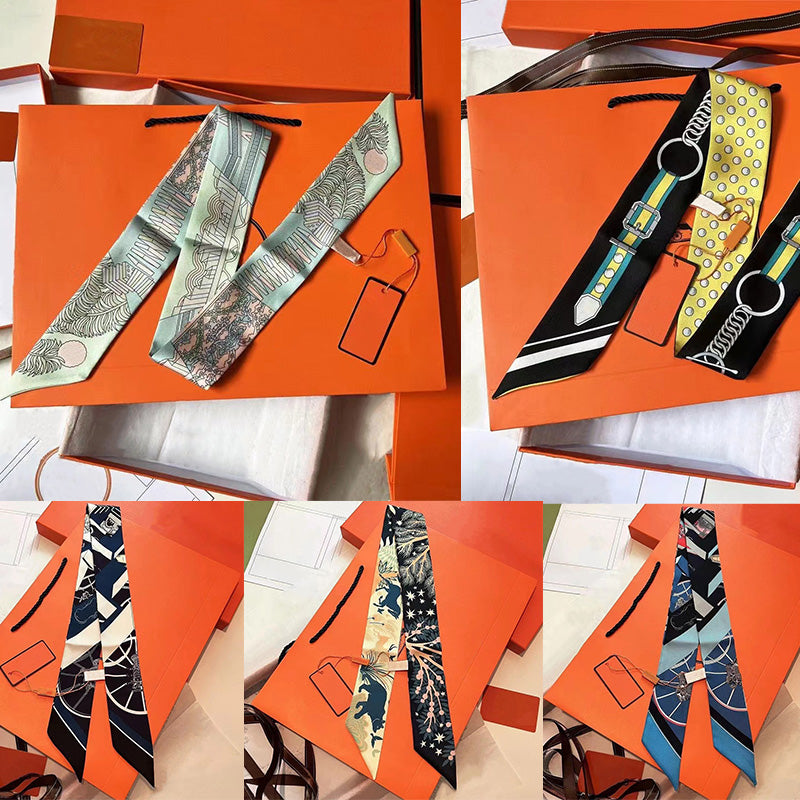Fashion Women Silk Scarf Multi-purpose Designer Small Silk Scarf Handbag Handle Decoration Headband 5x90cm