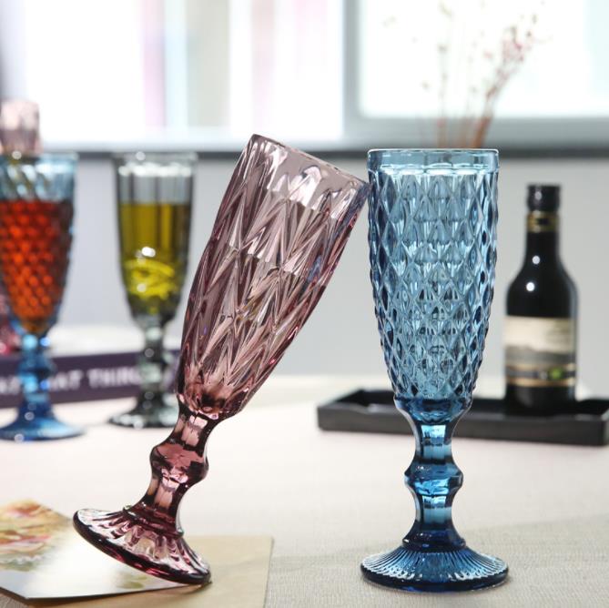 150ml European style embossed stained glass 4 colors water wine beer glasses lamp thick goblets cocktail flute glassware