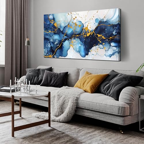 Abstract Living Room Pictures Wall Decor - Blue Canvas Wall Art for Office - Modern Prints Wall Art for Bedroom Size 24" x 48" 24.00" x 48.00" Blue 2