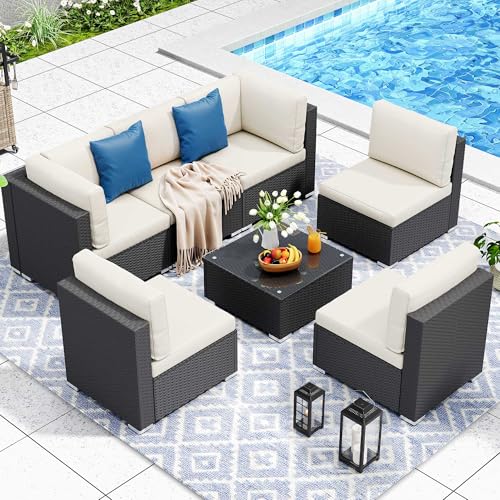 YITAHOME 7 Pieces Patio Furniture Set, Sectional Sofa PE Rattan Wicker Conversation Set Outside Couch with Table and Cushions for Porch Garden Backyar