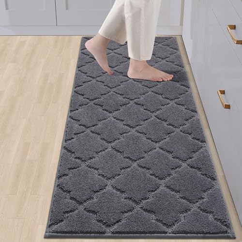 COSY HOMEER Soft Kitchen Floor Mats for in Front of Sink Super Absorbent Kitchen Rugs 20"x59" Non-Skid Standing Mat Washable,Polyester,Dark Grey Dark