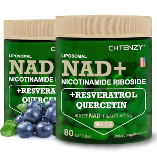 NAD+ Nicotinamide Riboside 900mg with Resveratrol & Quercetin, Liposomal Supplement, 80 Capsules,2 Bottle, Supports Cellular Energy, Healthy Aging, an