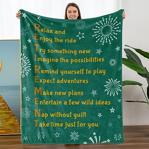 Teacher Retirement Gifts, Retirement Gifts for Men Women 2024, Going Away Gift - Happy Retirement Throws Blanket for Teachers Grandparent Friends (Gre